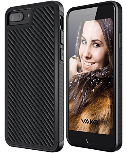 iPhone 8 Plus/7 Plus Case, VAKO Shock-Absorption TPU Bumper Case Coated Carbon Fiber Finish Surface PC Hard Frame Combo Cover for iPhone 8 Plus/7 Plus (5.5 inch)