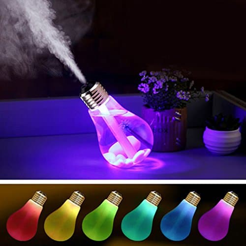 Rubility 400ml Diffuser Humidifier Creative USB Portable 7 Colors Change Bulb Design Humidifier, 6 Hours Working Time for Home, Office, Bedroom, Yoga Room - COLORMIX