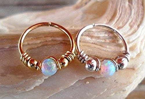 Seamless,Endless,Wrapped Fire Opal,Beaded Hoop,Ring,Segment Hoop,Earring