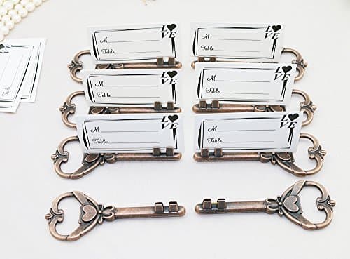 40pcs Multi Function Antique Skeleton Key Heart Shaped Bottle Opener Place Card Holder Wedding Favor Rustic Decoration by DLWeddingg