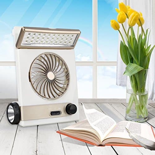 Tootu Mini Solar Rechargeable Fan Multi-function LED Light Table Lamp Flashlight (Gold)