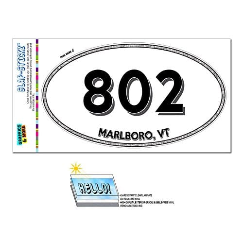 Graphics and More Area Code Oval Window Laminated Sticker 802 Vermont VT Jonesville - Plainfield - Marlboro
