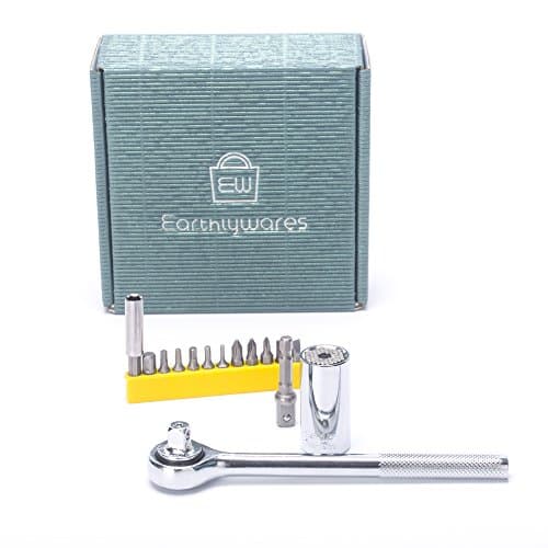 Professional Universal Ratchet Socket Set – EarthlyWares Multi-functional Socket Grip Kit, 7mm to 19mm Repair Tools, includes Ratchet Wrench, 3/8” Power Drill Adaptor, 12 Pcs Screwdriver Adapter Bits