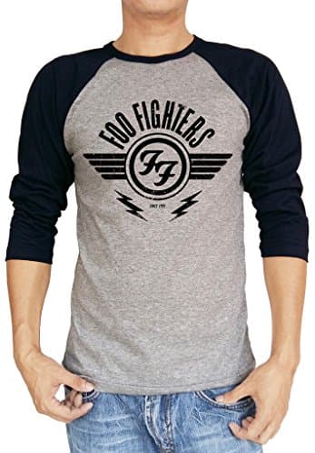 Foo Fighters FF Logo Winged Baseball Tee Raglan 3/4 Sleeve Men's T Shirt Small Heather Gray/Navy Blue