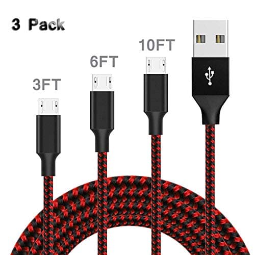 Micro USB Sync Cable, 3 pack (3ft 6ft 10ft/1m 2m 3m) High Speed Charger Cable Nylon Braided Fast Charging Data Cords with Metal Connectors Compatible with Smartphone&Tablets and More Android Devices
