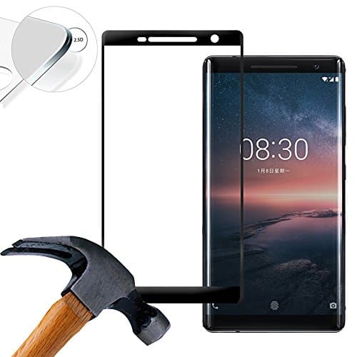 Lusee 2 X Pack (Full coverage) 3D Tempered Glass Screen Protector Film for Nokia 8 Sirocco 5.5 Inch Hardglass Display Screenprotector 9H 0,3mm (Black)