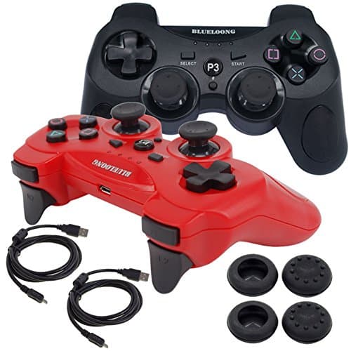 BlueLoong Wireless Double Vibration Controller For PS3 Black and Red 2 pack
