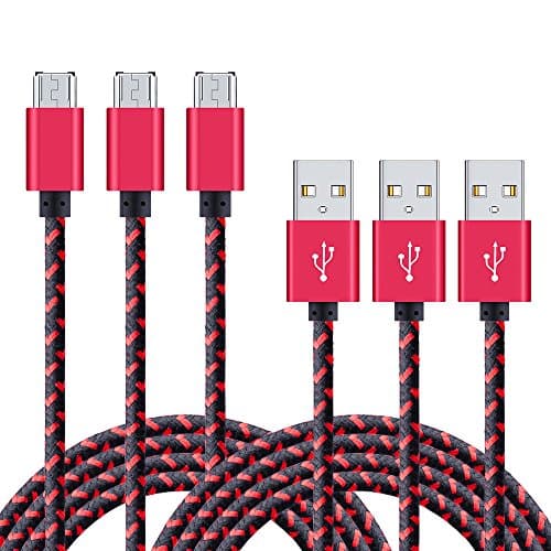 Micro USB Cable, NonoUV 3-Pack 6ft Braided USB 2.0 Data Sync Samsung Fast Charging Phone Charger Cord for Android, Galaxy S3/S4/S6 Edge S7, Note 4 5, HTC, LG, Tablet, Bluetooth Speakers, Nokia, Sony