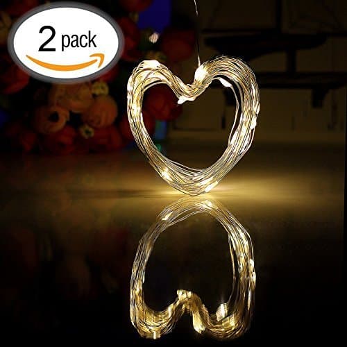 String Lights,Ryham Twinkle Lights 2 Set 50 LEDs 5M 16.4ft Wedding Lamp Copper Wire Rope Lights Battery Operated for Home Bedroom Party Tree(Warm White)