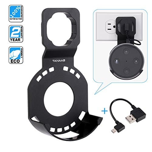 Wall Mount Stand Holder with Short Cable for Echo Round Dot Speakers 2nd in Bathrooms Kitchens By TANAAB - Black