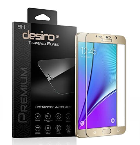 Galaxy Note 5 Screen Protector, Desiro® [Full Screen Gold] Premium Tempered Glass Screen Protector Scratch Resistant HD High Definition Clear Bubble Free Easy Installation