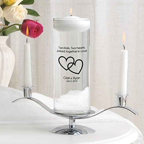 Personalized Floating Wedding Unity Candle Set - Includes Stand - Personalized Wedding Candle - Monogrammed Floating Wedding Unity Candle - Two Lives Two Hearts