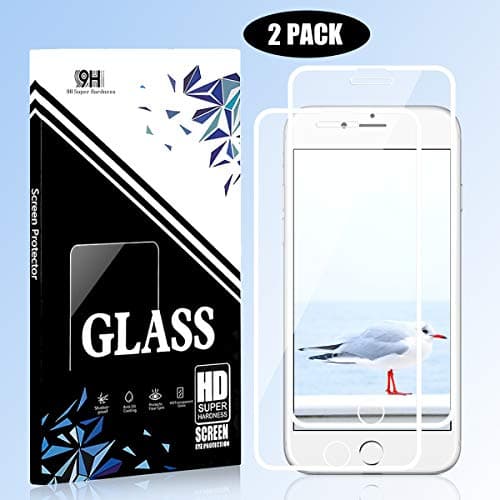 iPhone 8 Plus 7 Plus Screen Protector PCWL Full Coverage HD Tempered Glass[2 Pack] Bubble Free 9H Hardness Anti-Scratch HD Clarity 3D Touch Compatible with Apple iPhone 8 Plus 7 Plus 6s Plus 6P- White