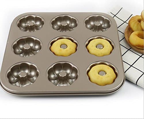 Bakeware Mini Flower Type Cake Pans（9 well）Nonstick Quick Release Coating Carbon Steel Donut