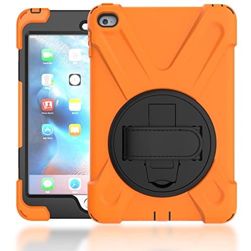 Minghuge 7.9" iPad Mini 4 Multi-function iPad Protector Case. 3 Layer Shock Proof Armor, 360 Degree Rotating Hand Attacher, Shoulder Carrier | Model: iPad Mini 4 (Orange)