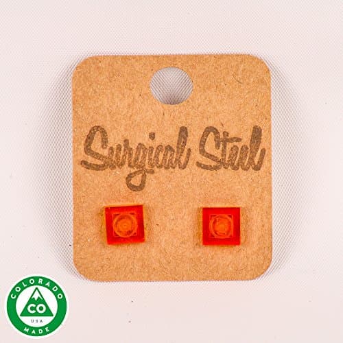 Transparent Orange LEGO Square Stud Earrings