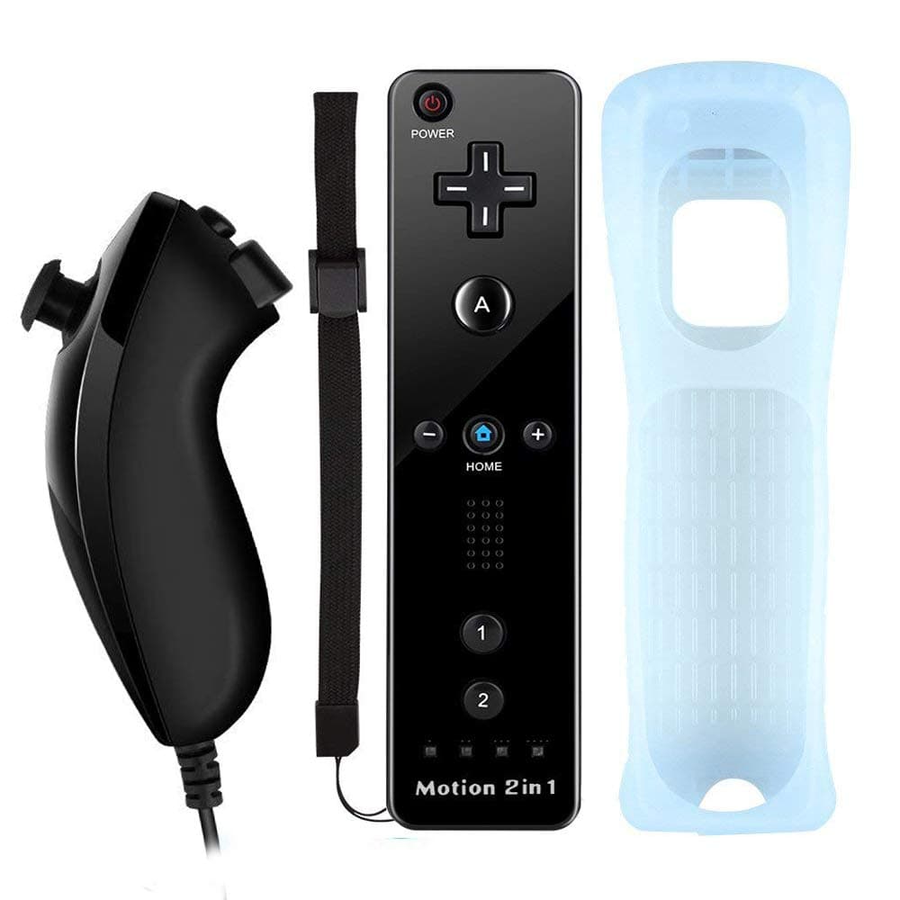 YingStar 2 in 1 Remote Controller Built in Motion Plus and Nunchuck Controller With Silicone Case and Wrist Strap for Wii and Wii U - Black (Third-party product)