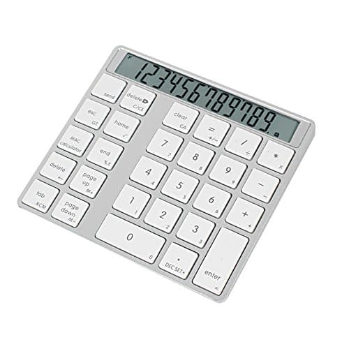 MCSaite Bluetooth Numeric Keypad, Wireless Number Pad with Screen Built-in Calculator 28 Keys Aluminum Charging for Microsoft Mac OS X Vista Win 7