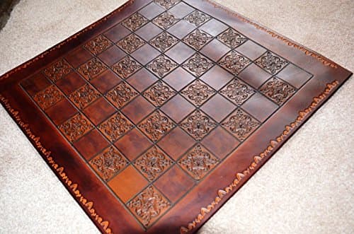 Hand tooled leather chessboard