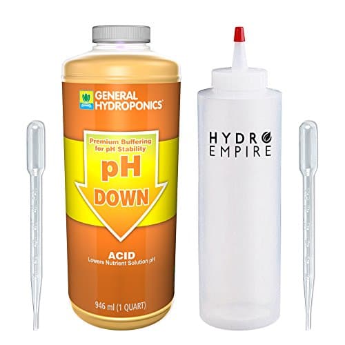 General Hydroponics PH Down Quart (32oz) Water Tester Solution Includes Hydro Empire Squeeze Bottle and 2 Pipettes. Calibration to Lower pH Balance Acid Nutrients and Fertilizer Liquid Garden Use GH