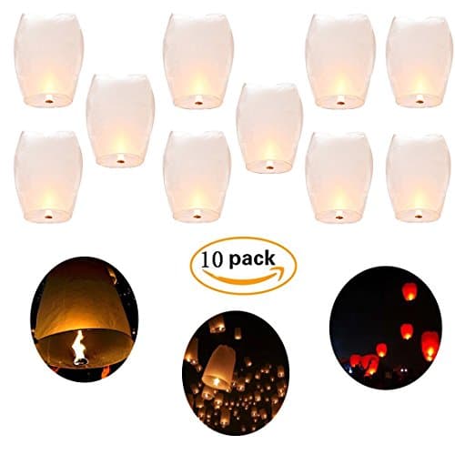 Sky Lanterns,Shellvcase 10Pcs Fly Sky Wish Paper,Fully Assembled, 100% Biodegradable,New Designed Environmentally Fly Paper,Great for Birthdays, Holidays, Weddings, Memorials, 4th of July