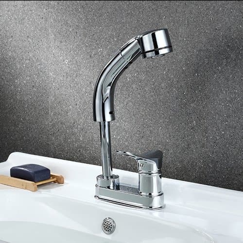 Pumpink Pull Type All Bronze Basin Double Hole Hot And Cold Basin Mixer Tap Brass Three Holes Sink Adjustable Shower Rotate Faucet ( Color : A )