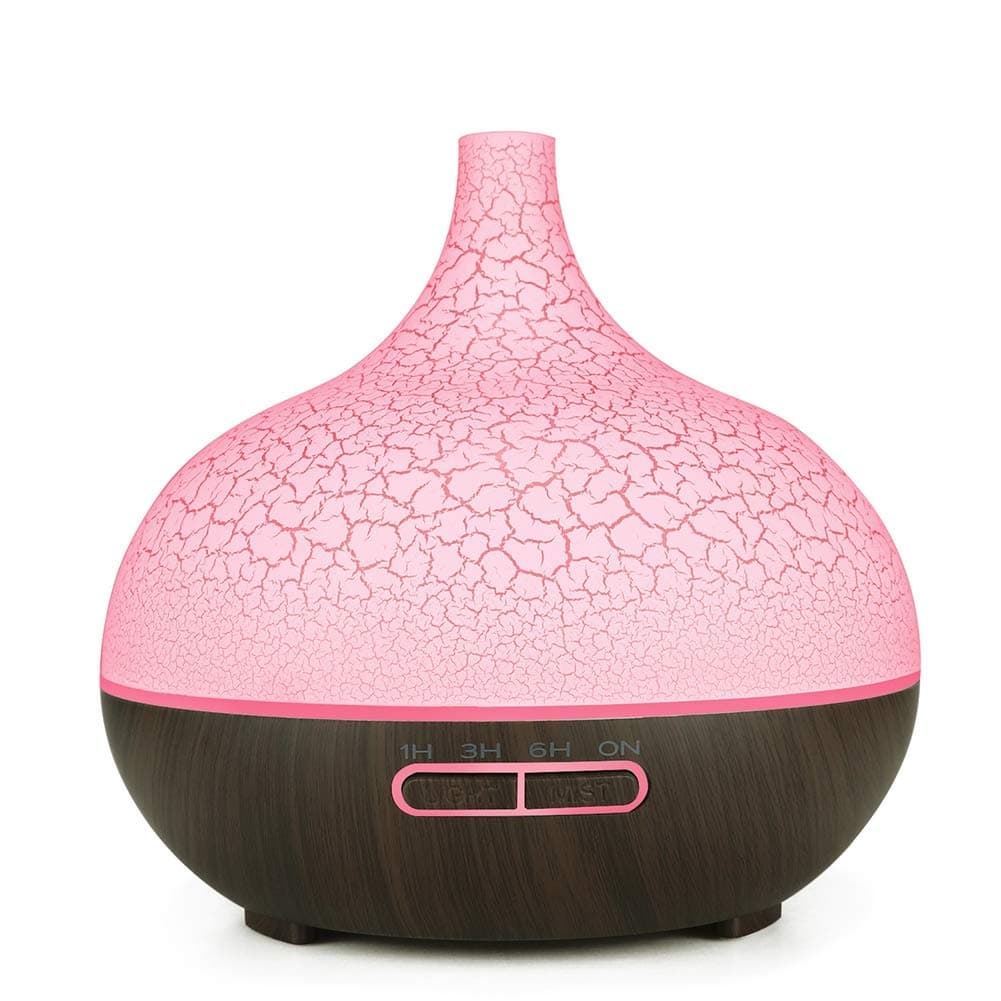 YAP 400Ml Essential Oil Aromatherapy Machine Aroma Diffuser 7 Colour Changing LED Lights Air Purifiers Cool Mist Humidifier Wood Grain Base,Suitable for Spa Bedroom Office,Pink