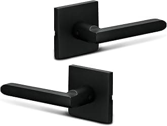 Berlin Modisch Dummy Lever Door Handle Pack of 2 Slim Square Non-Turning Single Side Pull Only Lever Set [for Closet or French Doors] Heavy Duty - Iron Iron Black Finish
