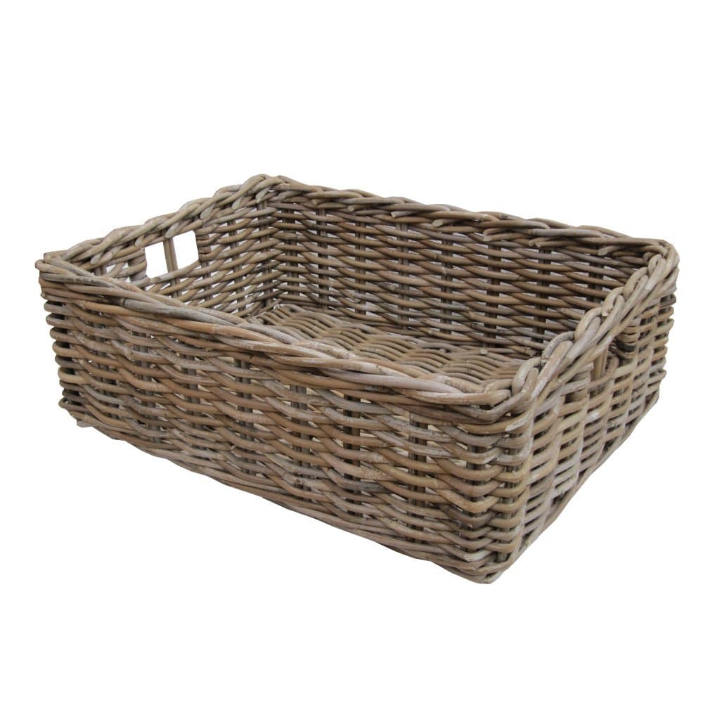 Rectangular Grey & Buff Rattan Wicker Storage Baskets - Empty Hamper Baskets X Large
