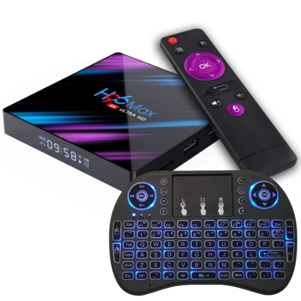 Android TV Box Android 9.0 OS Smart TV Box 2GB 16GB H96 max Support USB 3.0 BT 4.1 2.4G- 5G Dual-Band Wi-Fi 3D 4K Full HD H.265 100M Android Mini PC with Wireless Keyboard Remote(Backlit) TTV Box