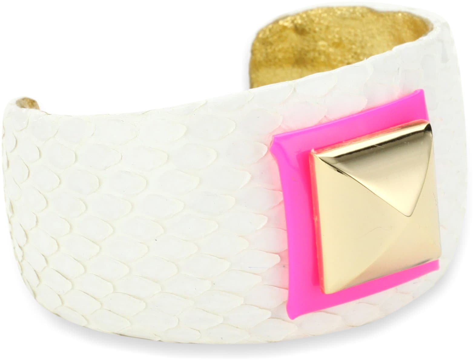 Ted Rossi "Extreme Neon" Python Square and Pyramid Large Cuff Bracelet