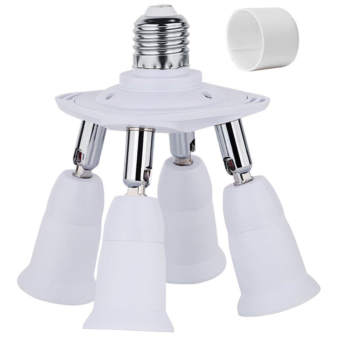 FINELED E27 Socket Splitter, 4 in 1 E27 Splitter Lampholder Adapter Universal lamp Holder with 360 Degrees Adjustable 180 Degree Bending (4 in 1 Socket Adapter)