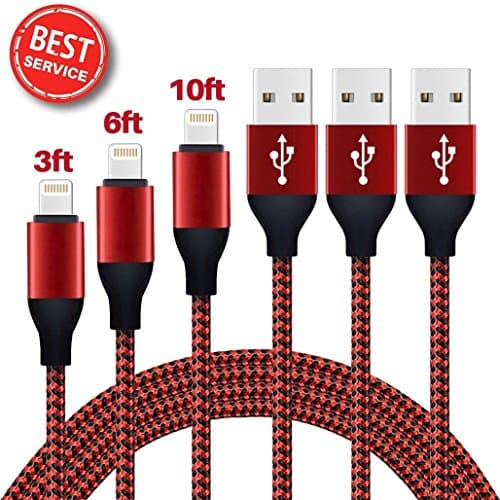 Lightning Cable,3Pack 3FT 6FT 10FT Extra Long Nylon Braided Phone Charger Cable Charging Lead Cord USB Wire for Apple iPhone X/8/8/7/7 Plus/6S/6S Plus-Brown888