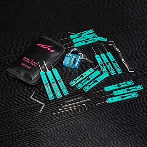 Premium Titanium Lock Tool Set with Transparent Blue Pad Lock (38 Piece)