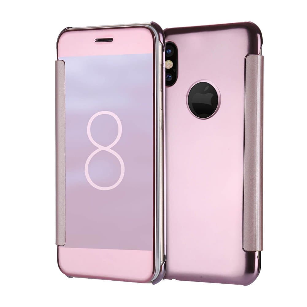 iPhone X Case, Mirror Clear View Window Flip PC Hard Case Cover for iPhone X TOXZOA（rose gold)