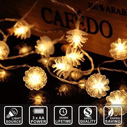 10 ft 30 Lights LED Copper Wire String Lights,Pine Nuts/Sunflower/Green Cactus/Pink Rabbit Shape Fairy Lights Decoration Festival Party Home Public Place Deco Light Battery Operate (Pine Nuts)