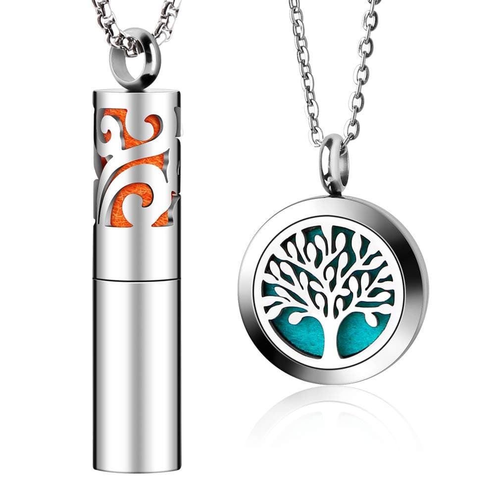 2PCS Diffuser Necklace Set Gift Maromalife Essential Oil Diffuser Pendant Necklace with 20 Replacement Pads Aromatherapy Necklace Gift Set for Christmas Thanksgiving Birthday