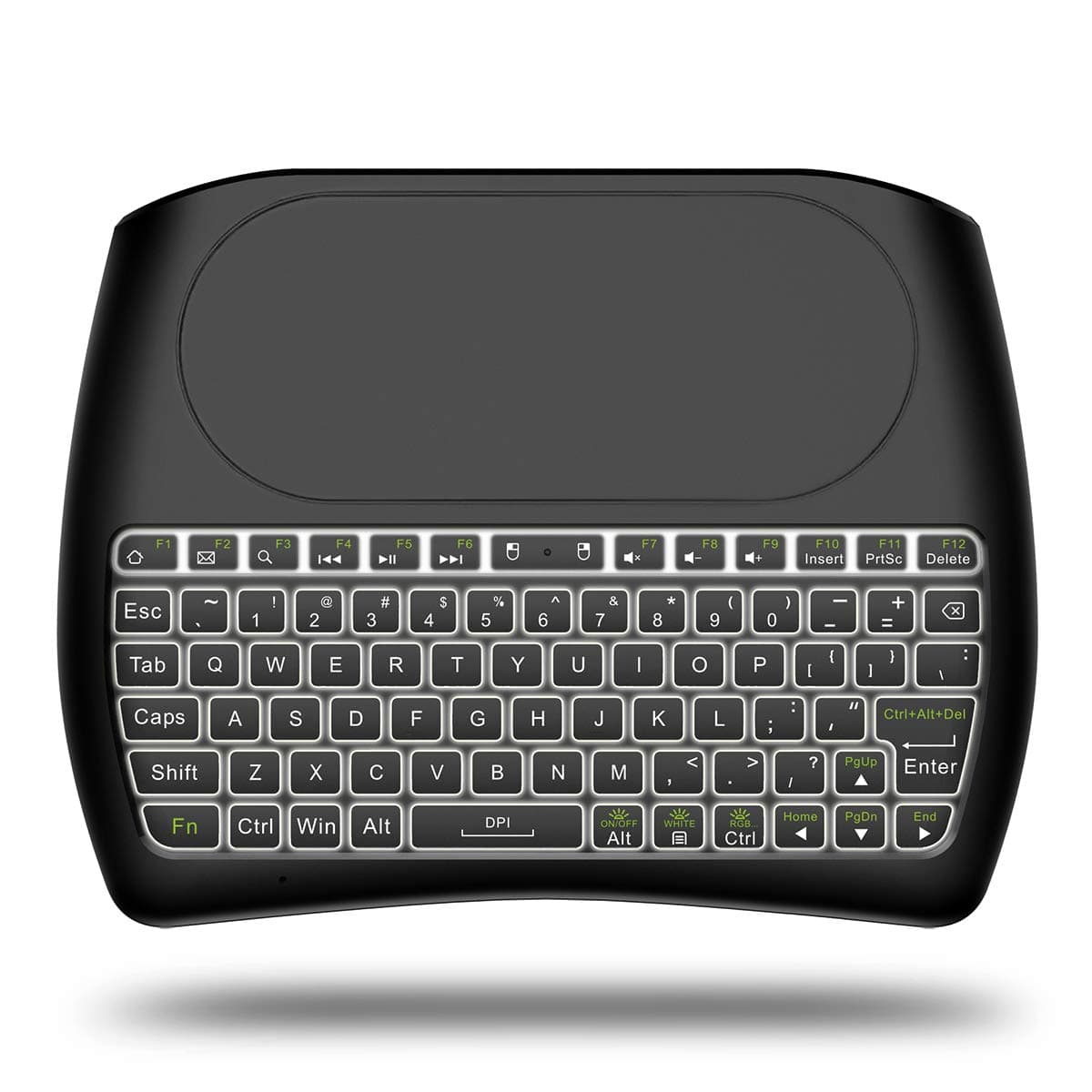 D8 Backlit Mini Wireless Keyboard with Large Touchpad Mouse, More Than Seven Backlit Modes 2.4Ghz Backlit Handle Rechargeable Keyboard for Internet Box, Android TV Box, Smart TV, HTPC, Computer etc