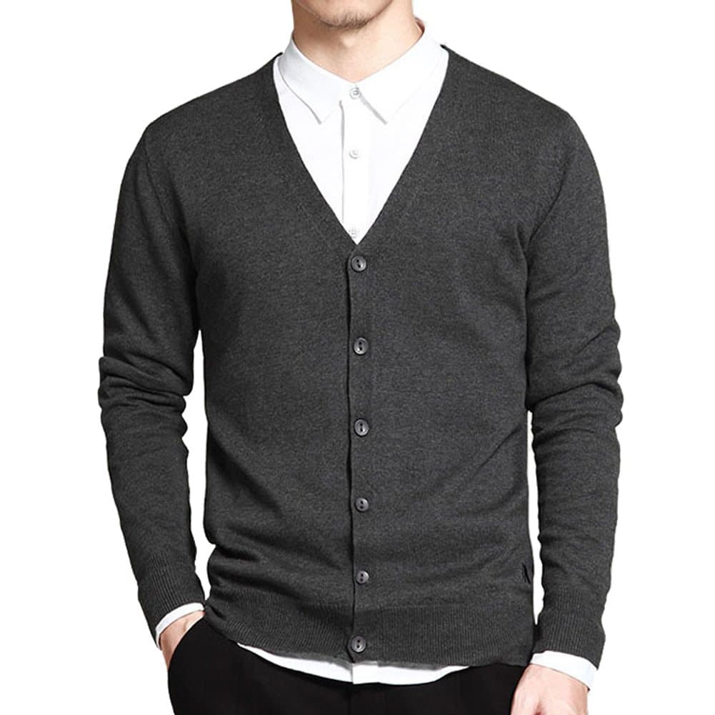 Men's Basic Long Sleeve Button Down V Neck Knitted Cardigan