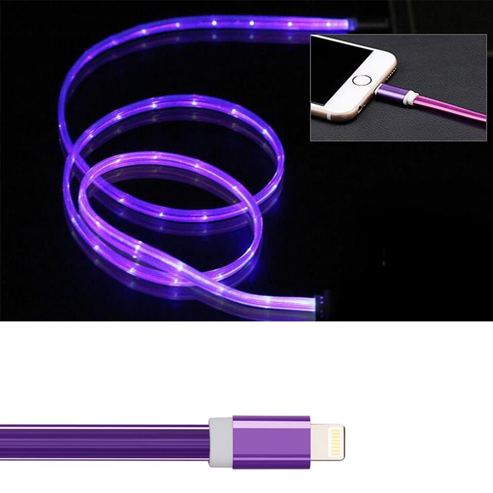 3ft Visible Flowing LED USB Cable Sync Data Fast Charger Cord for iPhone 11/ iPhone Xs MAX/XR/ /8/8 Plus/7/7 Plus/6/6 Plus, iPod and iPad and More-with Cell Phone Finger Ring Stand（Purple