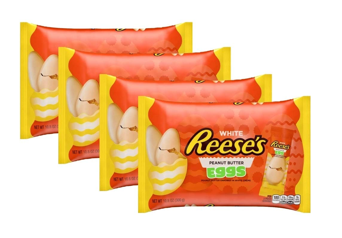 Reeses White Creme Peanut Butter Eggs Easter Candy - Pack of 4 Bags - 10.8 oz Per Bag - 43.2 oz Total of Individually Wrapped Easter Egg Candy - Peanut Butter Enrobed in White Creme