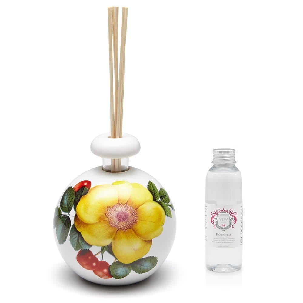 Viva Ceramic Sphere Diffuser Scented Rose and Cherry Flavors, Ceramic, with decoration, 13 x 9 x 10 cm, white