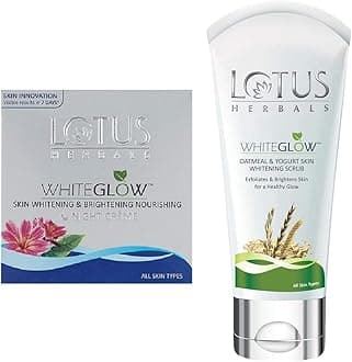 Lotus Herbals White Glow Skin Whitening And Brightening Nourishing Night Cream | 60G And White Glow Oatmeal And Yogurt Skin Whitening Scrub, 100G