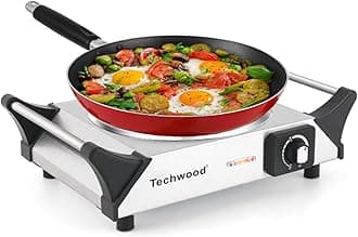 Techwood Hot Plate Infrared Ceramic Electric Stove 1200W Countertop Single Burner with Adjustable Temperature & Stay Cool Handles, 7.5” Cooktop for Dorm Office/Home/Camp, Compatible for All Cookwares