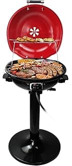 Electric BBQ Grill Techwood 15-Serving Indoor/Outdoor Electric Grill for Indoor & Outdoor Use, Double Layer Design, Portable Removable Stand Grill, 1600W (Stand BBQ Grills)