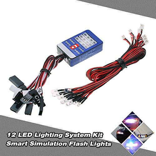 ULABLE 12 LED Lighting System Kit Steering Brake Smart Simulation Flash Lights for 1/10 Scale Models RC Car Yokomo Tamiya HSP HPI AXIAL RC4WD Traxxas