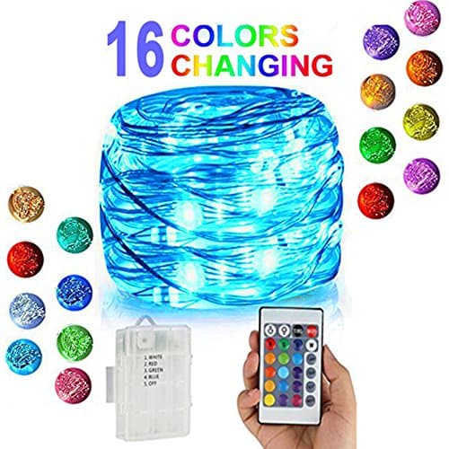 Yenl LED String Lights,Battery Powered Multi Color Changing String Lights With Remote,50leds Indoor Decorative Silver Wire Lights for Bedroom ,Patio,Outdoor (1 pack,16.4ft,Multi Color)