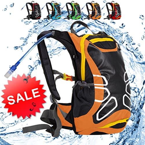 Hydration Backpack with 2L BPA Free LEAK PROOF Water Bladder - WATERPROOF, designed for both Women and Men, always DRY back, with Reflective Stripes - for Cycling, Hiking, Biking, Running and Camping