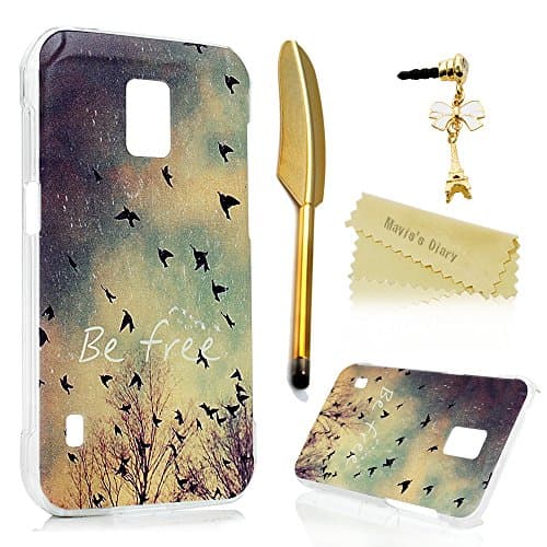 (Not for S5)S5 Active Case,Galaxy S5 Active Case - Mavis's Diary Special Flying Birds Pattern Clear Cover Hard PC Case for Samsung Galaxy S5 Active SM-G870A &amp; 3D Bling Cute Dust Plug &amp; Feather Pen