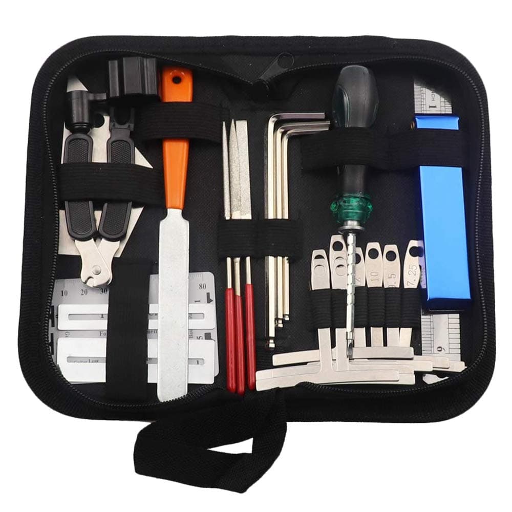 Etase Guitar Tool Kit Repairing Maintenance Tools String Organizer String Action Ruler Gauge Measuring Tool Hex Wrench Set Files Fingerboard Guitar Fret Rocker Leveling